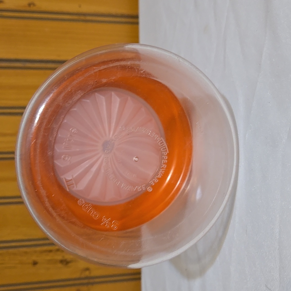Vintage Tupperware 1477, Clear Acrylic Canister, Orange, Sealable Plunger Top - Picture 9 of 10